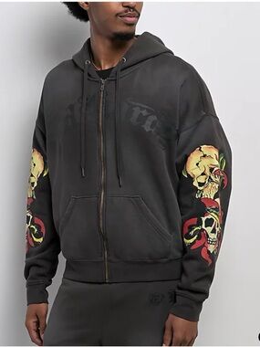 Ed Hardy Skulls Sunfade Grey Zip Hoodie